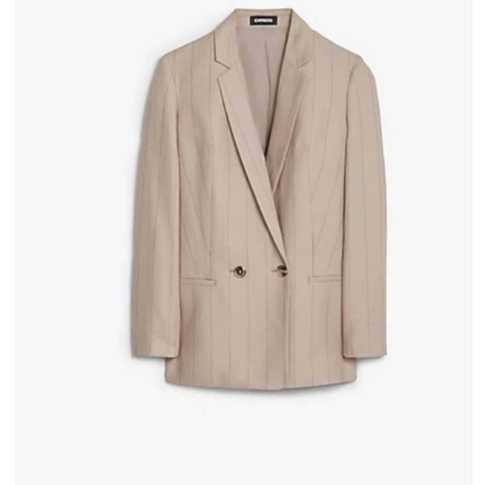 NEW  Pinstripe Double-breasted Long Sleeve Boyfriend‎ Blazer Suit Women's